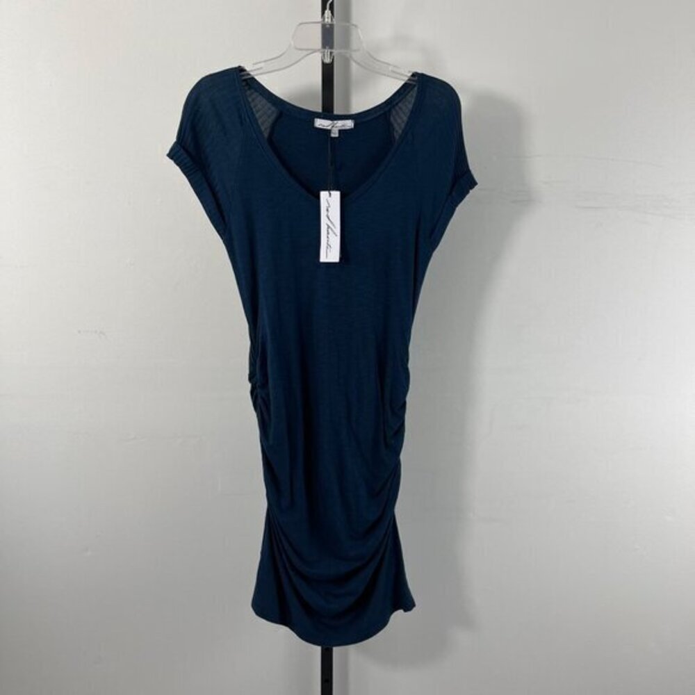 NWT Red Haute Women's Navy Blue Cap Sleeve Ruched V-Neck Bodycon Dress Size XS